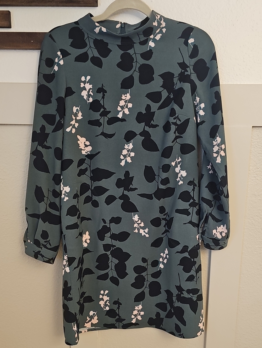 Boden Green Mod Floral Mock Neck Long Sleeve Shift Dress 4R